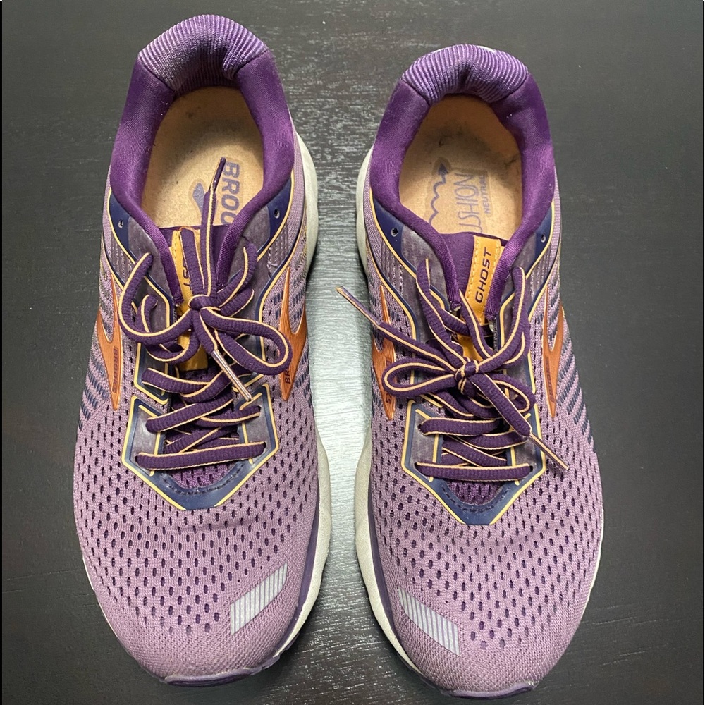 Purple Brooks Ghost running shoes